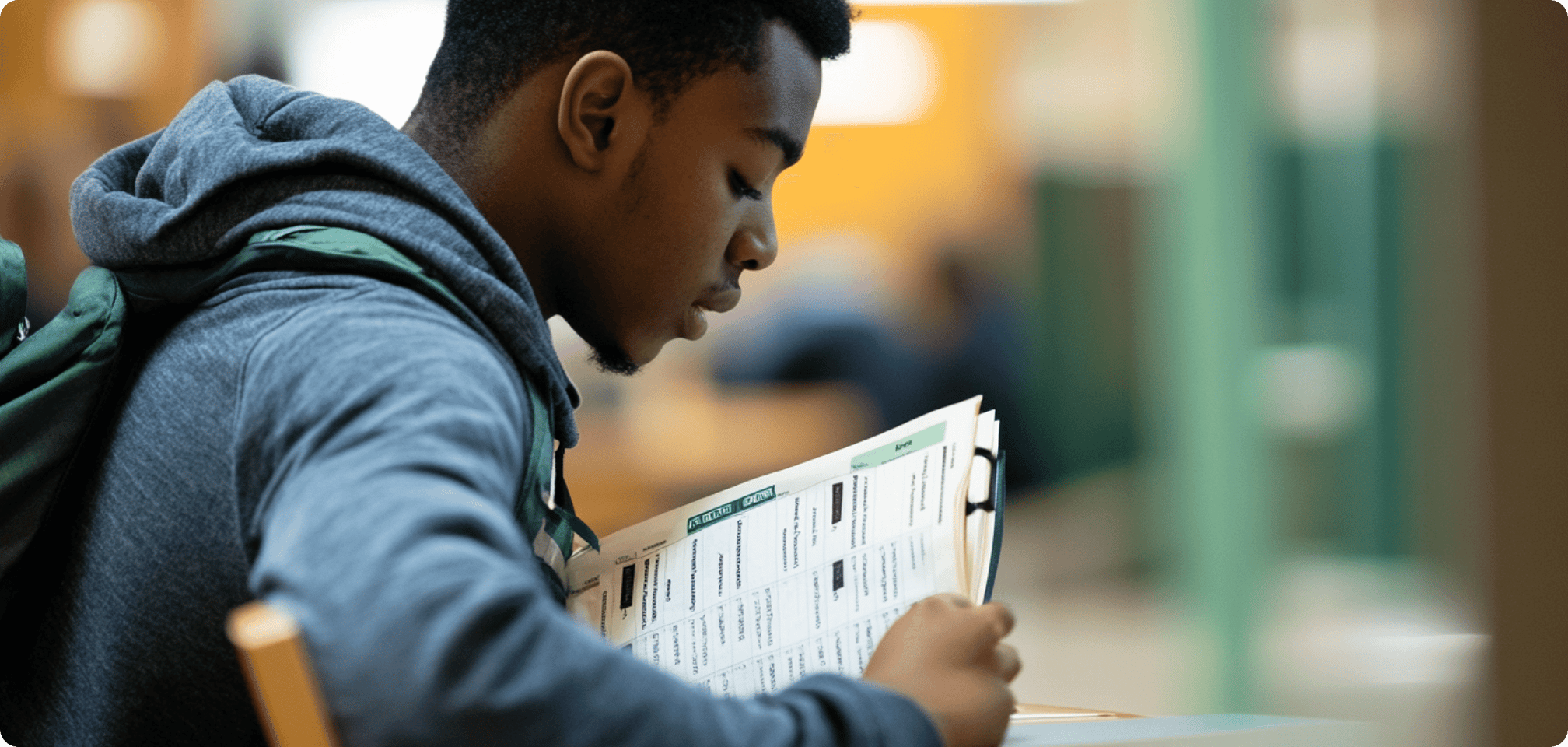 a student studying looking at a calendar