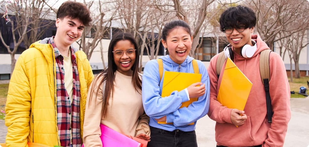image of students walking together smiling