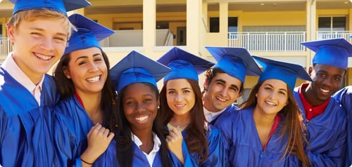 A diverse group of students all working at a desk together