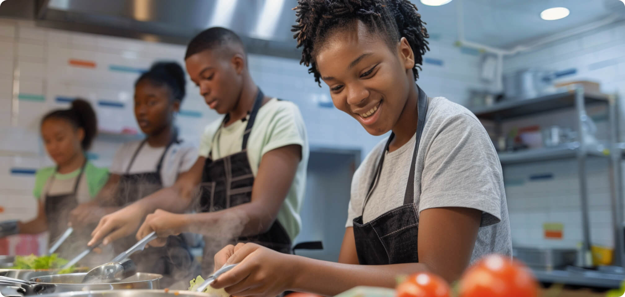 students preparing food