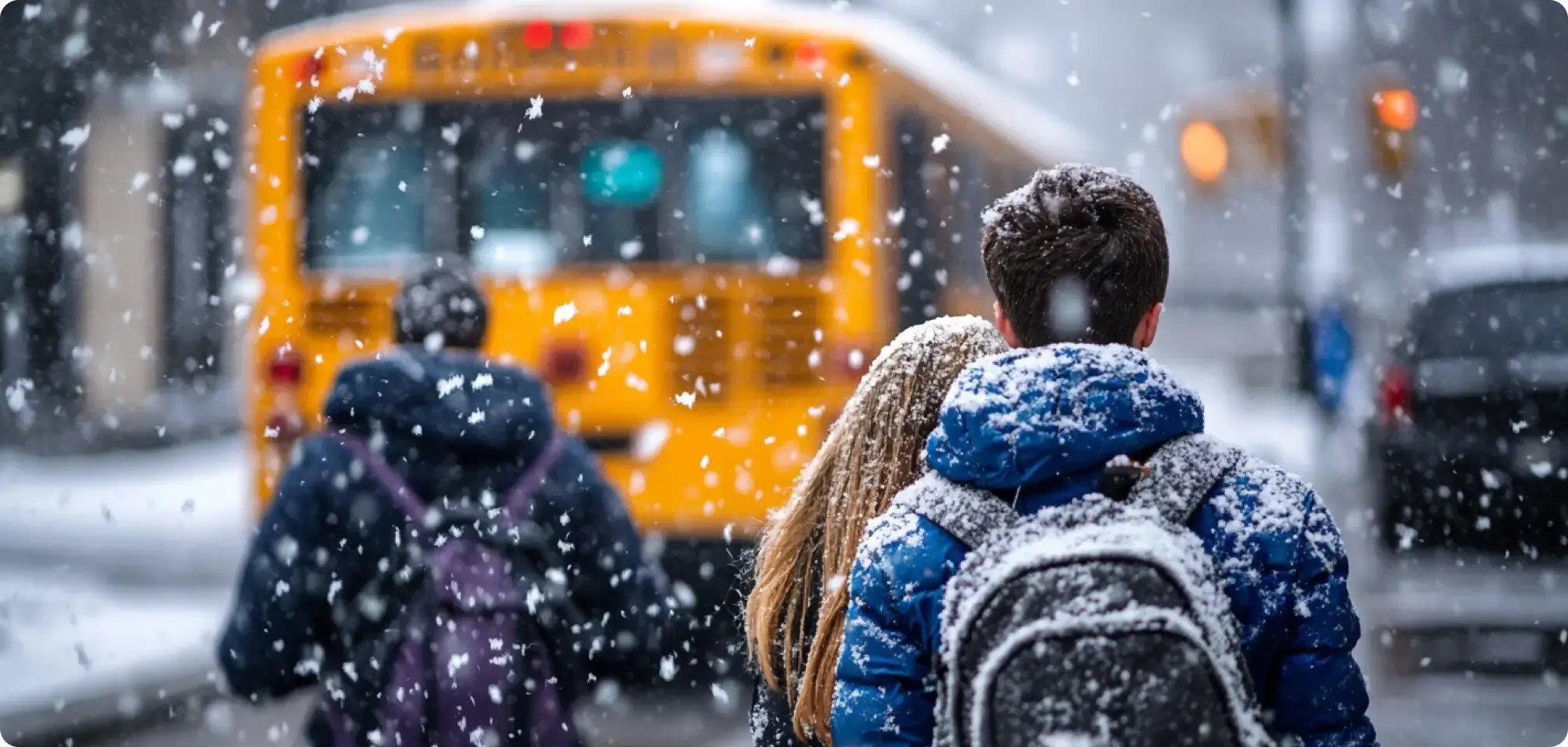 a group of students with backpacks on going to school